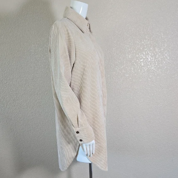 Beige Corduroy Shirt Dress - Picture 4 of 6